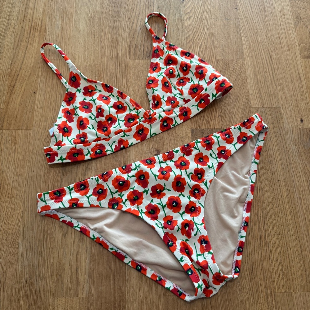 J. Crew Red Poppy Print Bikini Set
